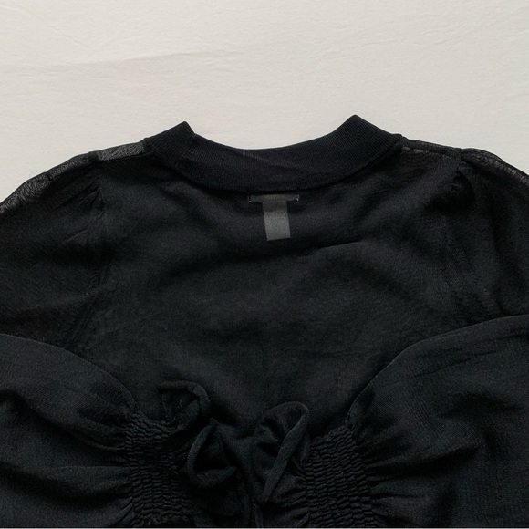 Women’s Sheer Black Mockneck Blouse with Bell Sleeves - Picture 6 of 6